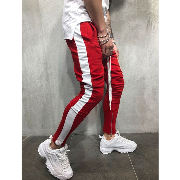 

men pants 2019 autumn and winter men's casual sports pants color matching hip-hop fitness foot mouth zipper stitching trousers, Black