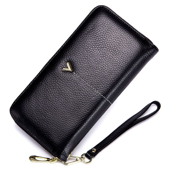 

new arrivals 100% genuine leather v sequined women wallets female clutch zipper clutch purses phone pocket with hand rope 2018 y190701, Red;black