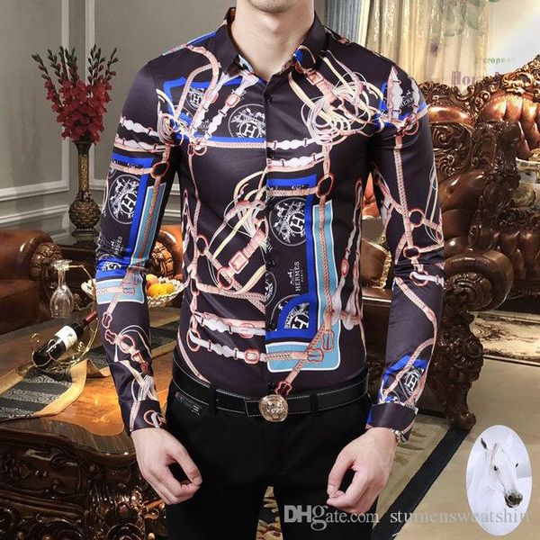 

luxury designer men poloshirt hermess fashion casual men shirts high end french brand chain print baroque shirt cotton comfortable wild top, White;black