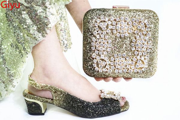 

doershow new gold shoes with matching bags for wedding women shoes and bag to match for party nigerian and bag setslp1-17, Black
