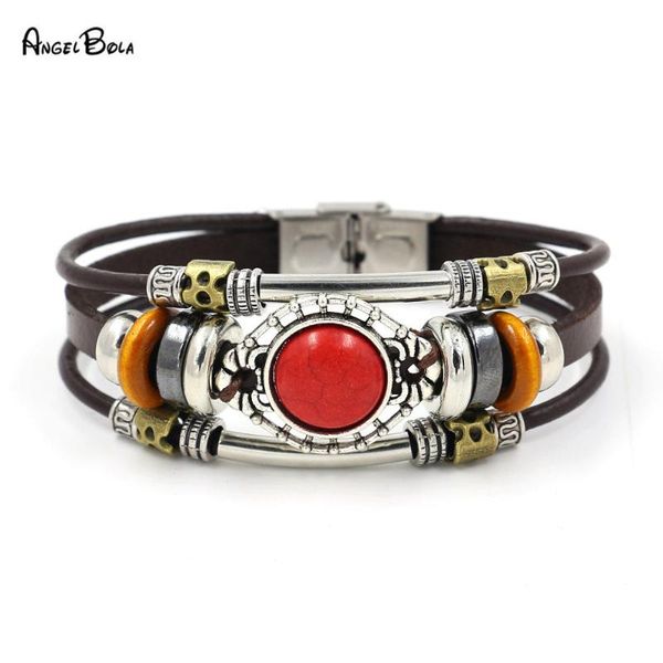 

fashion charm handmade woven men leather bracelets women vintage braided bangles crystal male homme jewelry accessories, Black