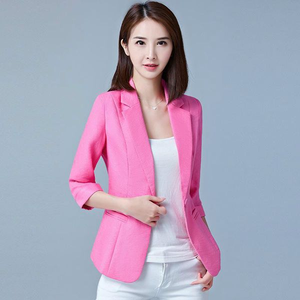 

women blazer jacket women's coats solid blazer women's 2019 short paragraph seven-point sleeves large size thin plus size, White;black