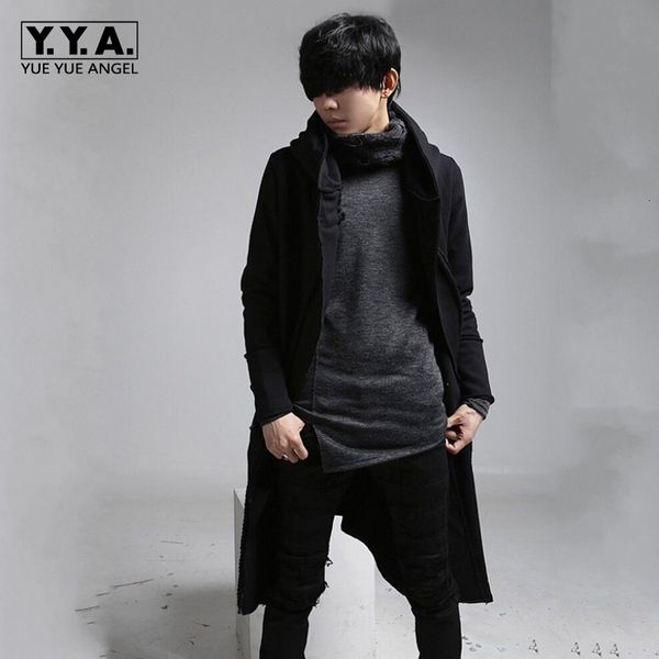 

2020 new trend cardigans men trench coat long sleeve mens windbreaker black loose trench men fall casual hooded long outerwear, Tan;black