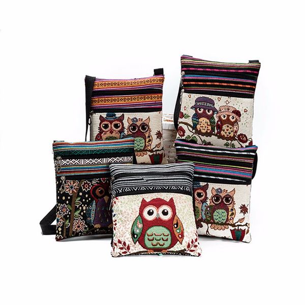 

ethnic style women messenger bags dual zipped cartoon owl embroidered postman package handbags ladies shoulder bag bolsa #yj