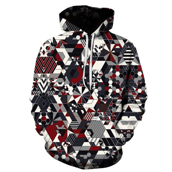 

2019 spring autumn men women hoodies geometric printing 3d digital print hooded pullovers sweatshirt men casual baseball uniform, Black