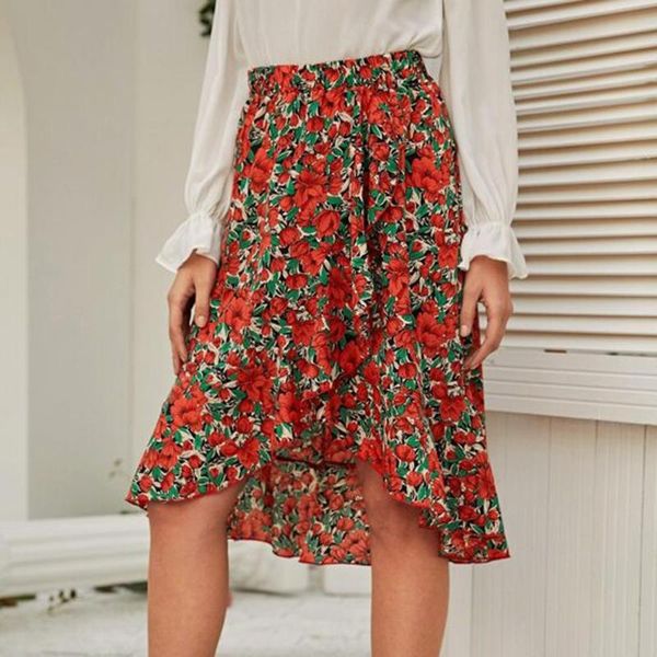 

women flower print pleated midi skirt women elastic high waist skirts summer casual long skirt 2020 elegant female bottom, Black