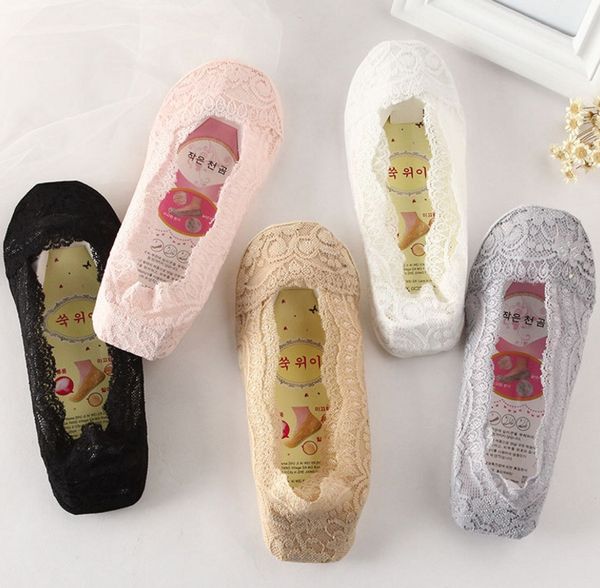 

fashion non-slip lace socks women sock slippers anti-off boat socks cotton lace socks summer spring women short sock 5colors dhl p509, Black;white
