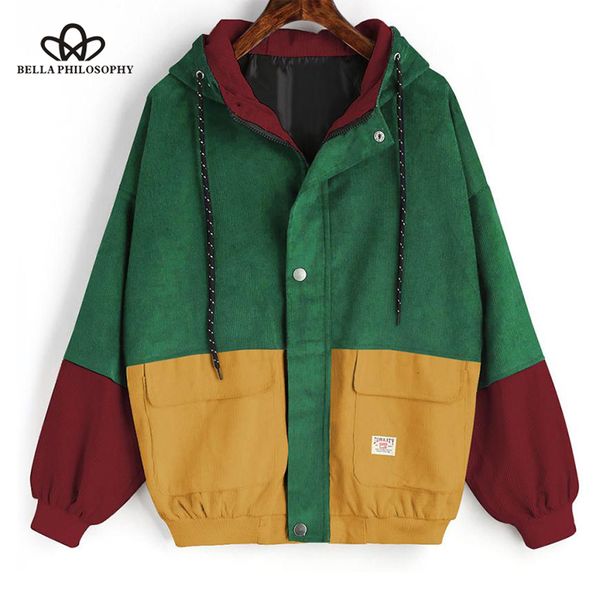 

wonder color block long sleeve corduroy jacket patchwork autumn women jacket plus size women button female coat 2019 new s-3xl, Black;brown