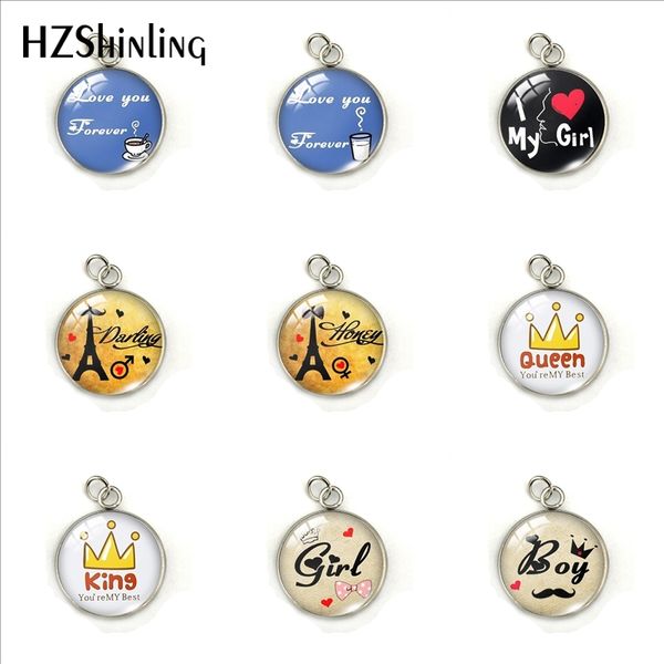 

cute you are my king or queen boy girl quotes art round pendants my honey dear jewelry stainless steel charms gifts for lovers, Silver