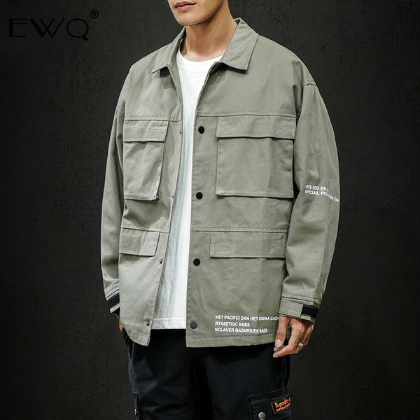 

ewq / осень зима 2019 с длинным рукавом отложным воротником карманы письмо свободные пальто мужские винтажные куртки индивидуальность fs978, Black;brown