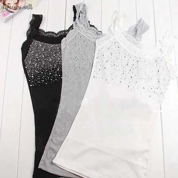 

rhinestone vest tank women lace based sleeveless tee t shirt black white gray camisole cami shirt slim 20