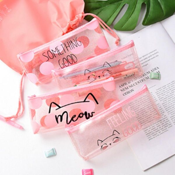 

transparent letter cat bag school pencil case large capacity pencil box storage bag stationery gift school supplies escolar