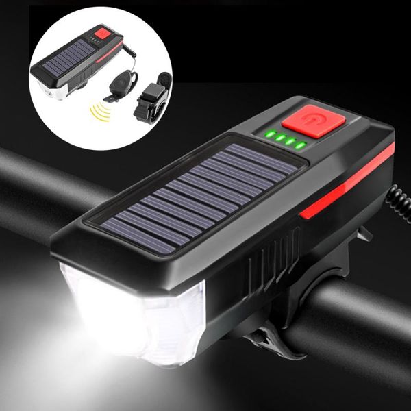 

t6 led solar usb charging bike bicycle headlights ipx4 waterproof bike bell 120 db light waterproof front light headlight new 7