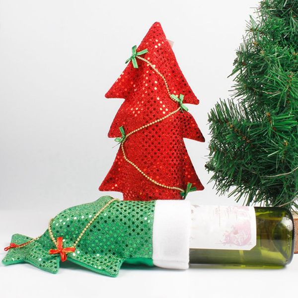 

2 colors christmas tree wine bottle set party holiday dinner table tree design wine bottle covers holiday cover set