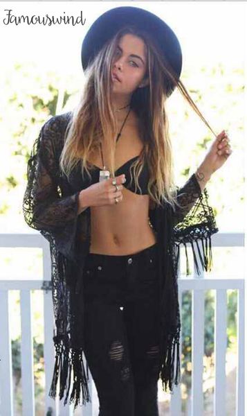 

v neck summer blouses new women solid lace cardigan tassels beach cover boho up cape drop shipping good quality, White