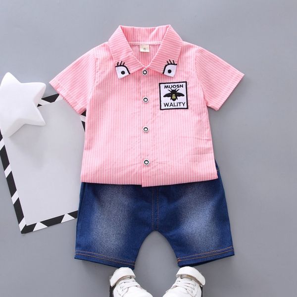 

summer baby boys clothes fashion short sleeve cartoon striped print t-shirt+shorts casual outfits sets 2pcs 1#25a, White