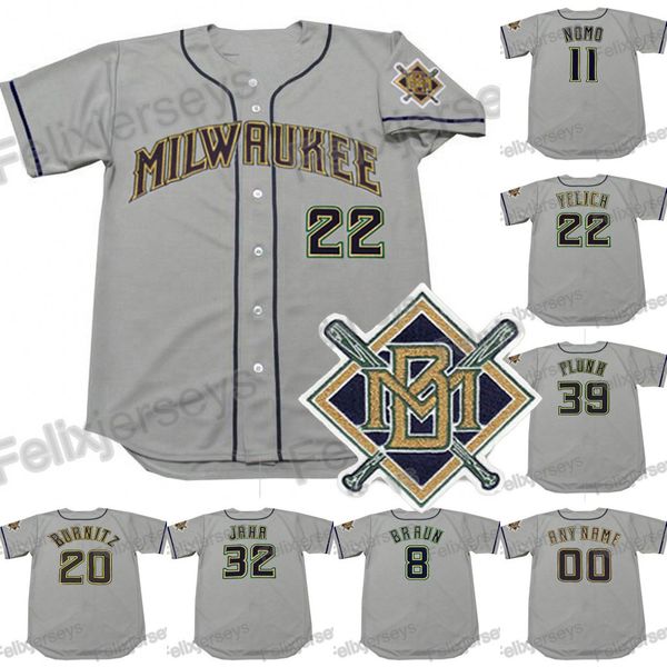 

22 CHRISTIAN YELICH MILWAUKEE 8 RYAN BRAUN 32 JOHN JAHA 39 ERIC PLUNK HIDEO NOMO JEROMY BURNITZ BREWERS Baseball Jerseys
