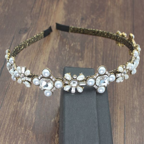 

exquisite vintage baroque style headband court sparkly rhinestone pearl head buckle hairband hair for fashion women accessories, Golden;white