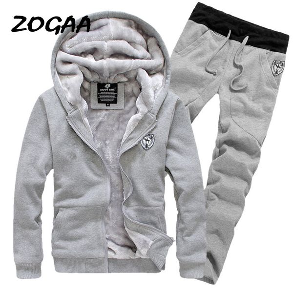 

zogaa new fashion autumn winter clothing men's clothing thick korean hooded + pants roupas masculinas men set tide jacket, Gray