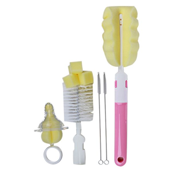 

5pcs/set baby milk feeding bottle brush nipple pacifier brushes handly portable nylon and sponge tube cleaner