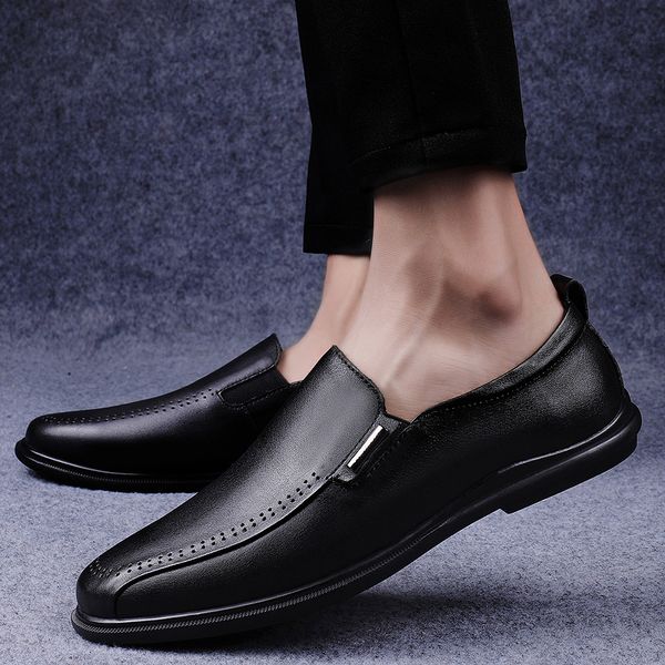 

mens formal shoes outdoor genuine leather loafers men business dress wedding shoes brogues zapatos party trend for men s5, Black