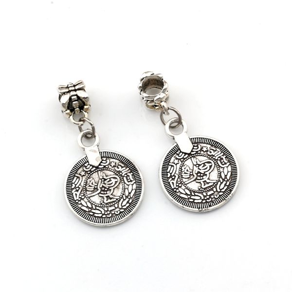 

100pcs/lots Antique silver Boho Coin Dangle Charm Beads Fit Charm necklace DIY Accessories 17.5x35.2mm A-520a