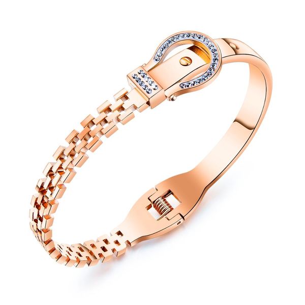 

fashion hollow square rose gold crystal bracelet personality ladies stainless steel bracelet jewelry gift 3-gh957, Black