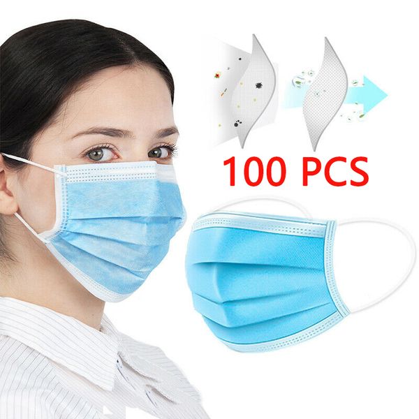 

100pcs disposable anti-dust flu protector 3 layer face mouth masks non woven earloops mask