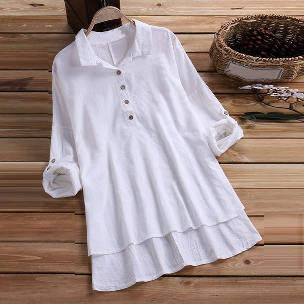 

women casual loose cotton linen long sleeve solid button blouse solid plus size white shirt streetewear bohemian