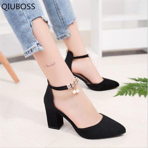 

qiuboss 2019 high heels shoes wedding shoes tenis feminino summer women pointed toe pumps side with pearl sandals q751, Black;white