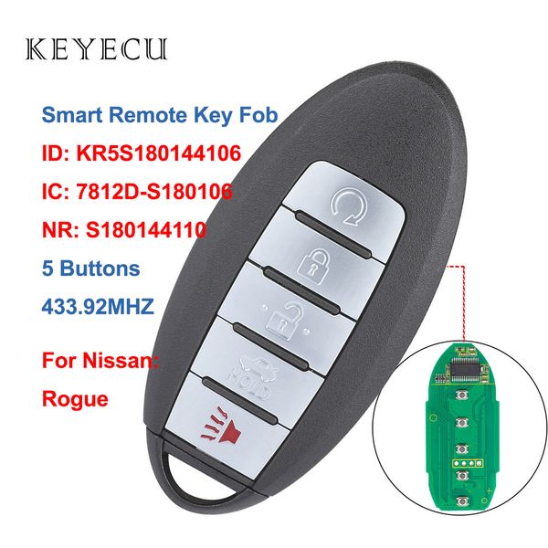 

keyecu s180144110 smart car remote key fob 5 buttons 433.92mhz for rogue 2017 2018 fcc id: kr5s180144106