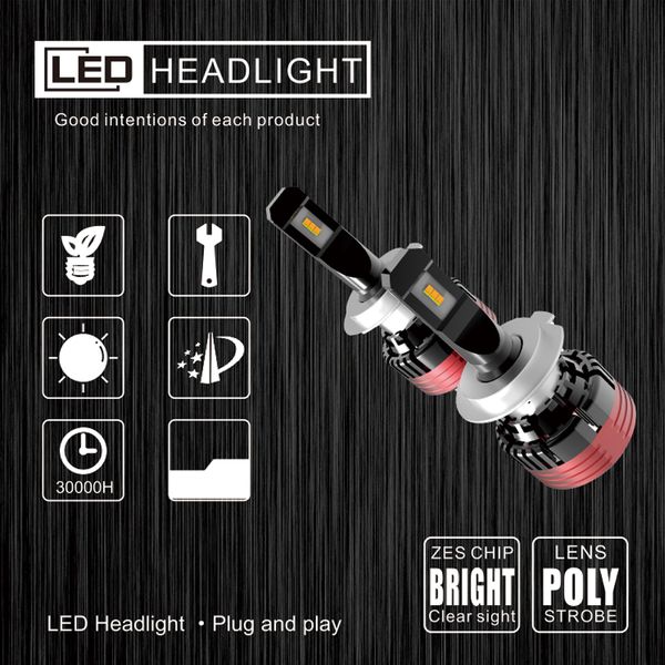 

turbo fan car headlight h7 led h4 led h1 h11 9005 9006 9012 60w 6600lm 6000k 12v 24v auto headlamp phi-zes fog light bulb