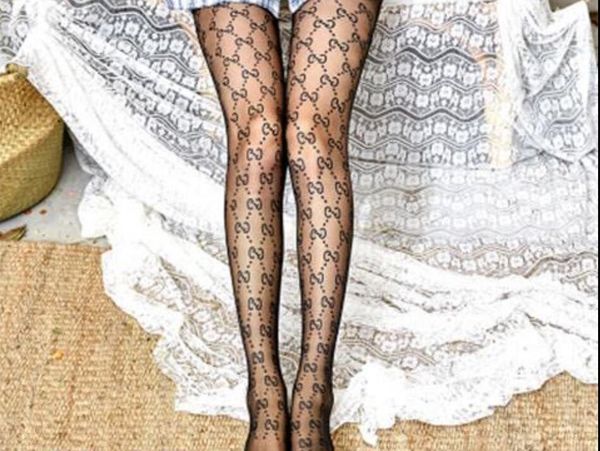 

wholesale women letter silk stockings gg pantyhose hosiery fashion silk socks transparent grid sock long stocking, Black