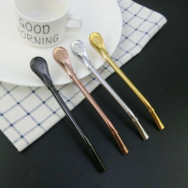 

15.5cm stainless steel straw with tea filter straw tea coffee stirring straw spoon xd22197