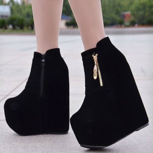 

platform wedges high heel shoe high heel 17cm black boots woman boots shoes