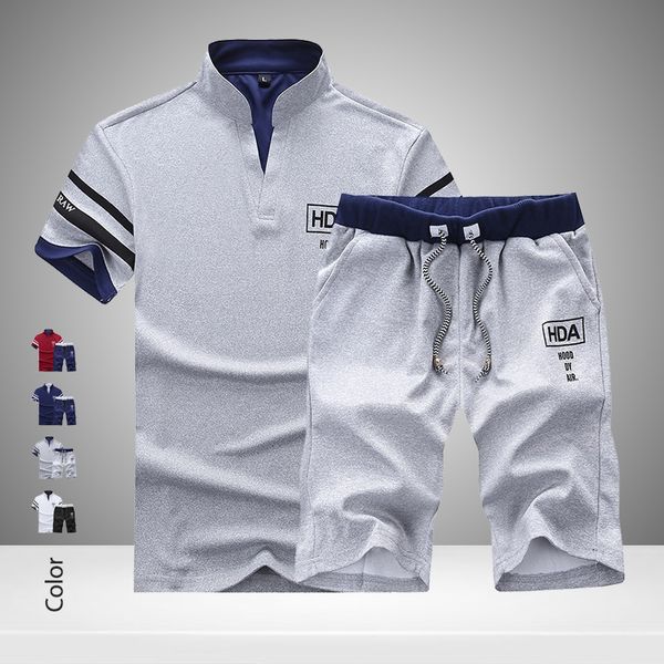 

2020 летние новые мужские шорты наборы с коротким рукавом футболка +шорты печати мужской спортивный костюм набор мужская брендовая одежда 2, Gray