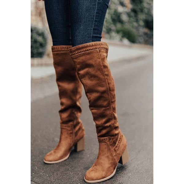 

vertvie 2019 women over the knee high boots hoof heels winter shoes pointed toe elastic fabric women boots size 35-43, Black