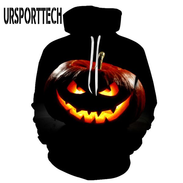 

autumn halloween hoody men new fashion pocket drawstring hoodie pumpkin 3d digital printing men/women hooded sweatshirt, Black