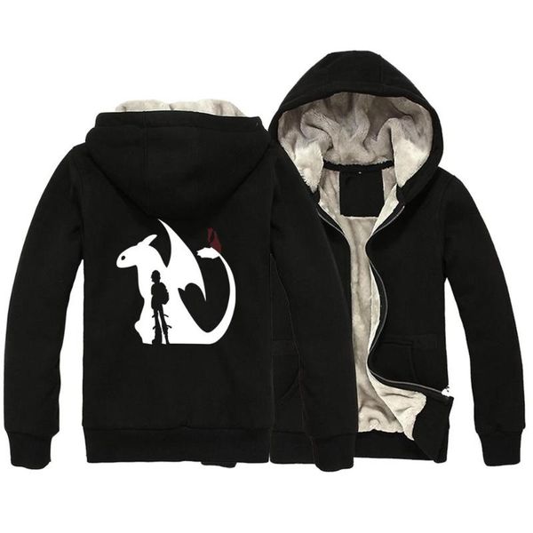 

toothless night fury how to train your dragon hiccup man boy parkas full zip coat plus velvet autumn winter clothes ziiart, Black