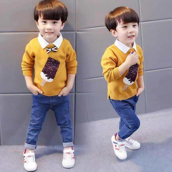 

children's sweater new boys coat shirt lapel sweater boy thick sweater, Blue