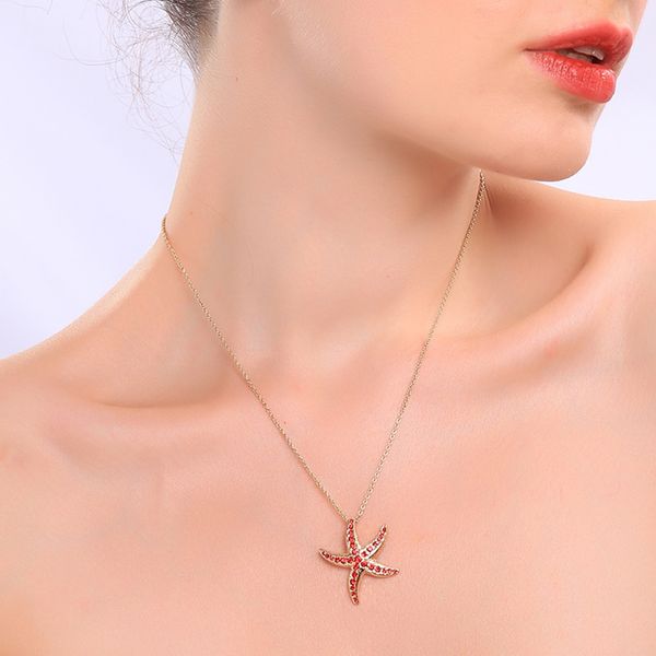 

alloy diamond pendant fashion temperament simple necklace female europe and america beach holiday wind starfish necklace, Silver