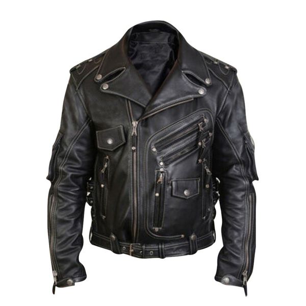 

men's luxury leather jackets casual fashion stand collar motorcycle jacket new winter spring men casual silm biker leather coat, Black