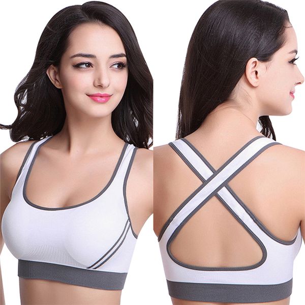 

sports bra patchwork back cross padded push up bra breathable seamless crop stretch athletic gym vest women fitness, White;black