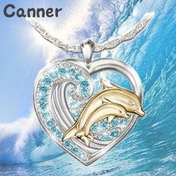 

canner love heart necklace delicate sea animal necklaces for women dolphin rhinestone crystal necklaces statement jewelry a40, Silver