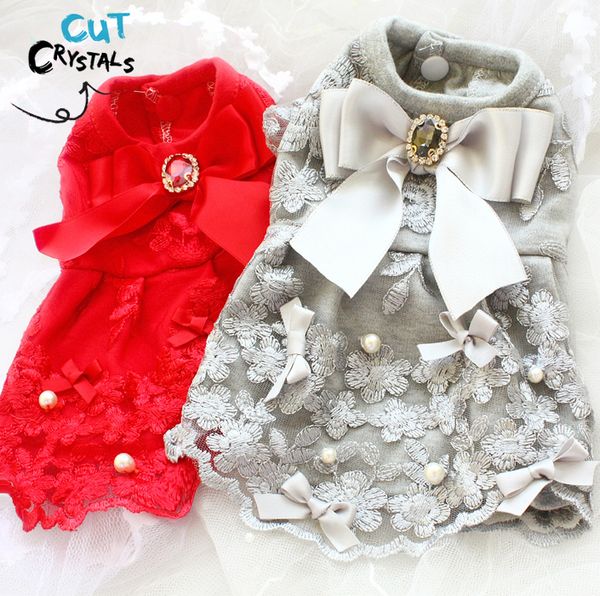 

high-end luxurious handmade dog apparel pet clothes bling gemstone flower water soluble lace princess dress cat outfit