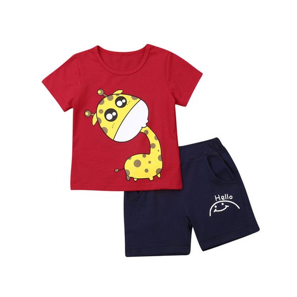 

newborn baby boy kids giraffe print t-shirt + shorts outfit clothes sets summer, White