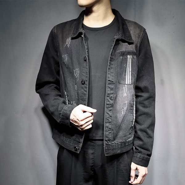 

e-baihui 2021 spring fashion mens vintage denim coats male casual gothic single breasted jackets streetwear loose long-sleeve clothes plus s, Black;brown