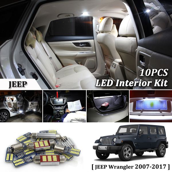 

10pcs white canbus led car interior lights upgrade kit for 2007 - 2015 2016 2017 wrangler led interior dome trunk lights