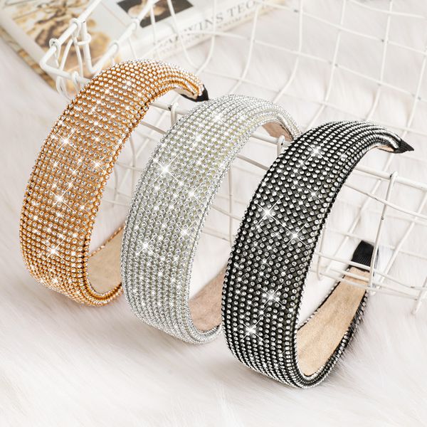 

4 cm wide rhinestone crystal diamond headband for women fashionable handmade wide hair hoops beaded bling hairband hair accessories, Silver