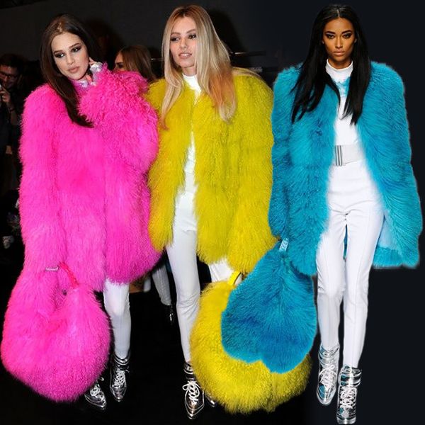 

2018 milan show womens lamb fur coat tan sheep fur coats long sheep skin jacket 70cm mongolia in real coat, Black